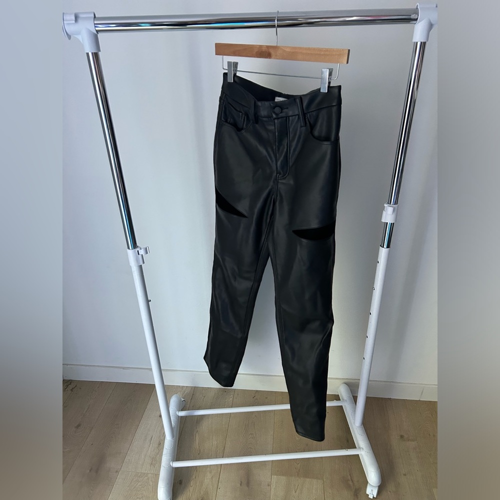 NWOT Good American Black Faux Leather Straight‎ Leg Pants Size 8/29